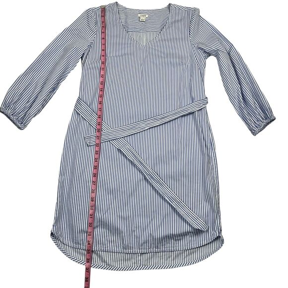J. Crew Women's Dress Small Blue Striped Tie Waist Poplin V Neck Long Sleeve - Picture 8 of 10